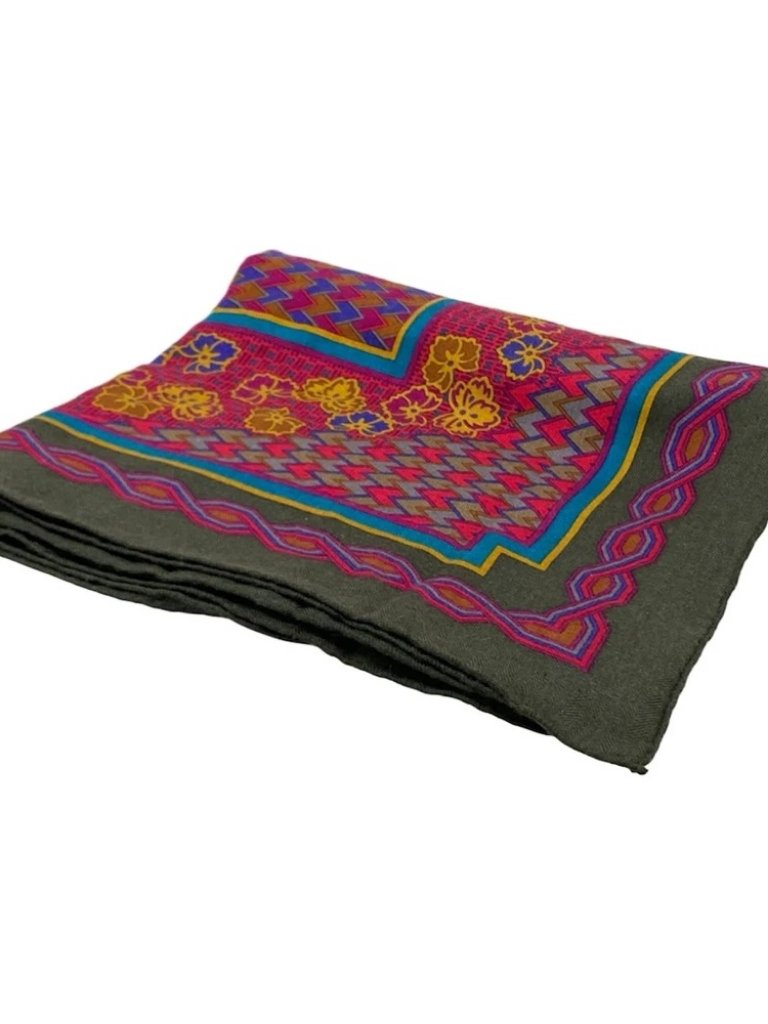 Hermes Pink Khaki Multi Cashmere Silk Scarf